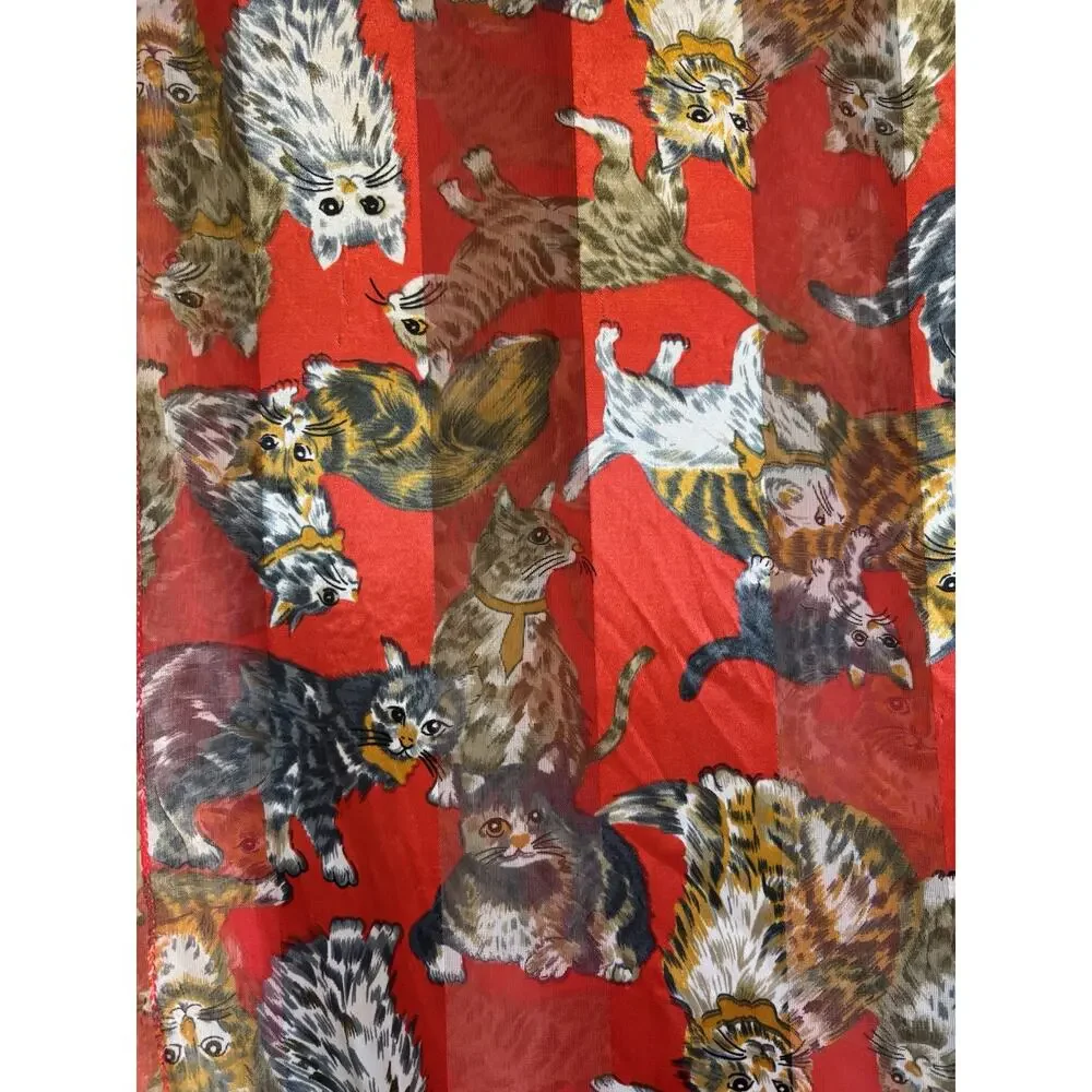 Red Cat Scarf Pattern Animal Scarf Silky 13